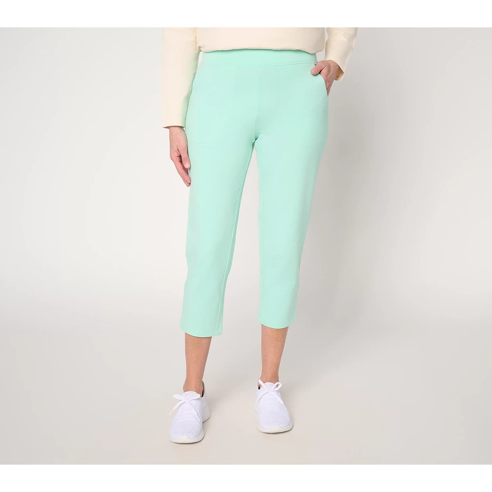 Denim & Co. Petite Eacyllesr French Terry Crop Pant BrightMintGreen,Petite Small
